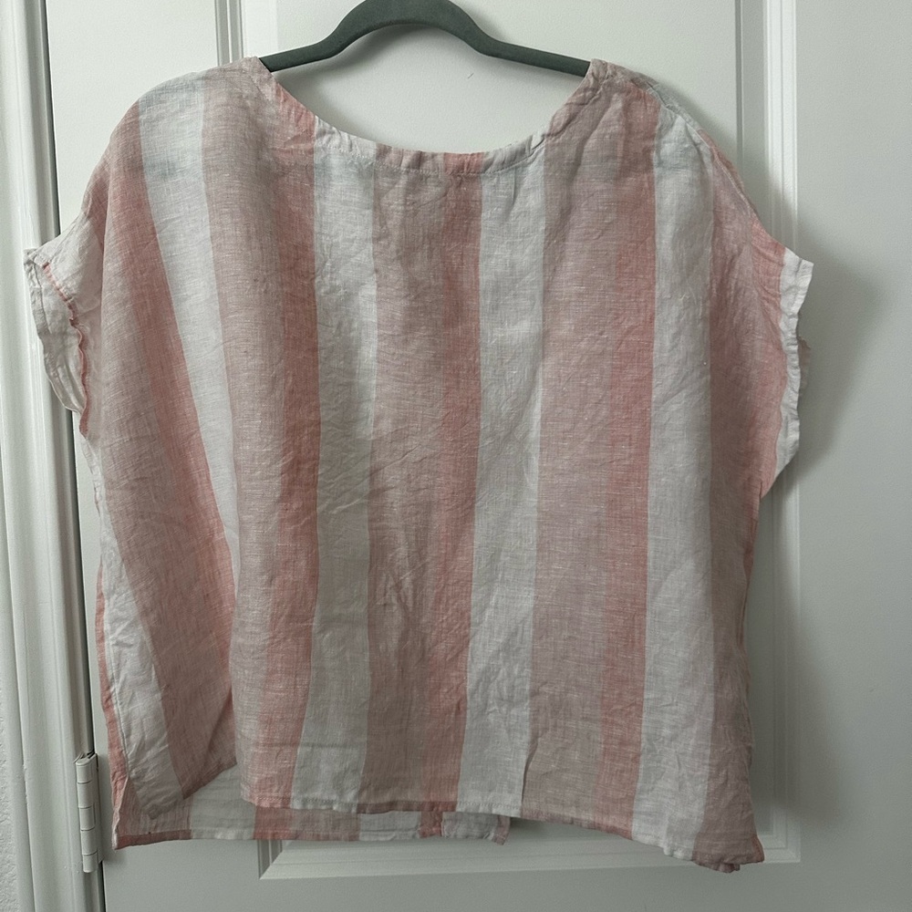 C&C California Striped Short sleeve Linen Blouse